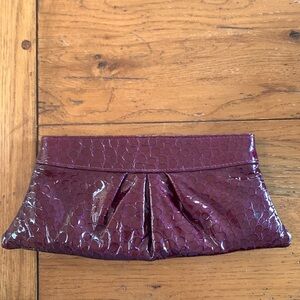 Lauren Merkin Reptile Embossed Patent Hinged Clutch Women’s Wine Purple Purse